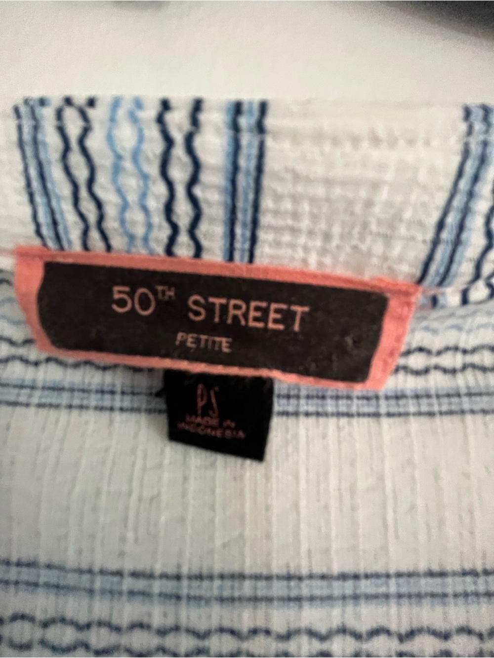 50th Street Sleeveless V-Neck Striped Flutter Top - Blue/White Size: Petite Sml - Picture 3 of 9